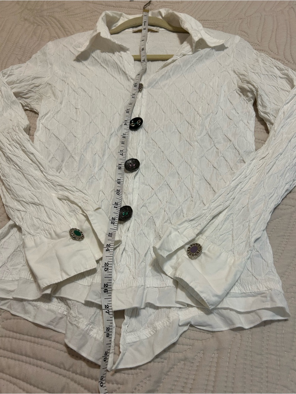 Elisa Cavaletti Cotton White Textured Button-Down Shirt with Decorative Buttons - Picture 8 of 12